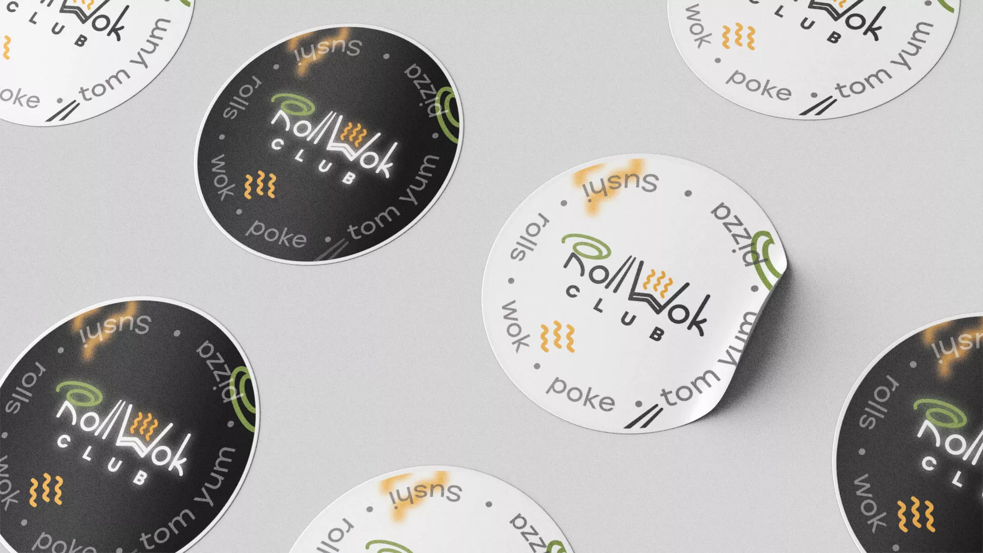 Разработка наклеек для суши-бара «Roll Wok Club» в Колпино