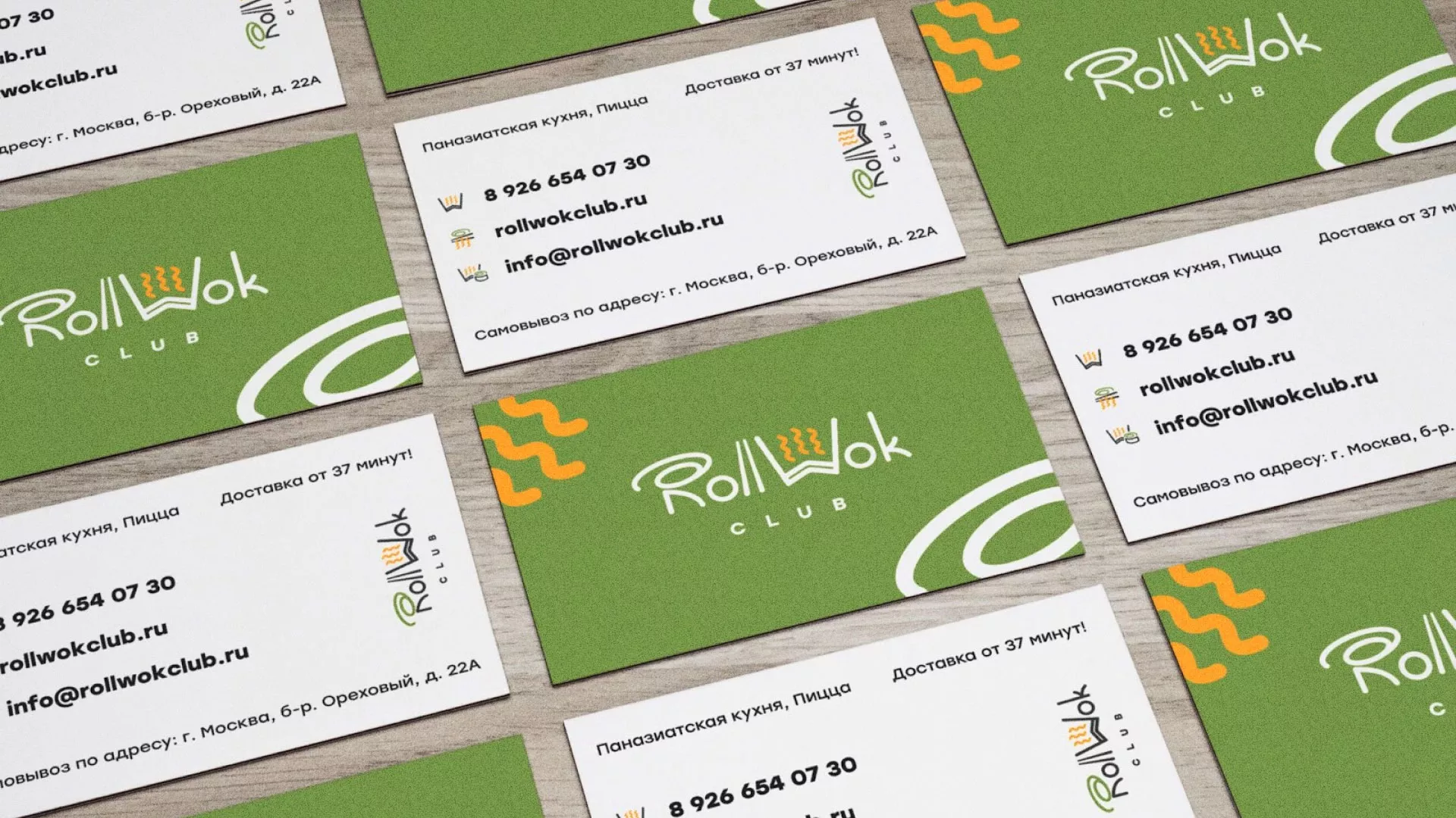 Разработка дизайна визиток суши-бара «Roll Wok Club» в Колпино